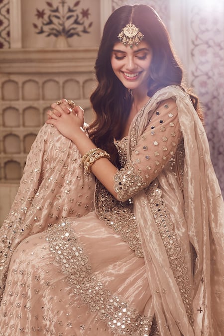 Shop_Abhinav Mishra_Sharara And Dupatta- Tissue Organza Embroidered Net Work Kurta Set _Online_at_Aza_Fashions