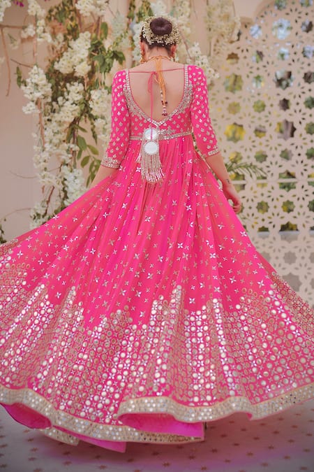 Abhinav Mishra Chanderi Silk Mirror Work Anarkali with Dupatta 