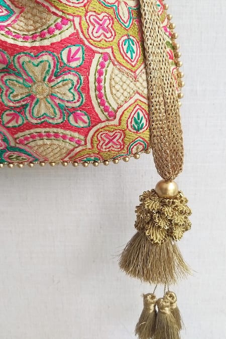Shop_Amyra_Beige Embroidery, Beads, Tassels Amna Handcrafted Potli Bag _Online_at_Aza_Fashions