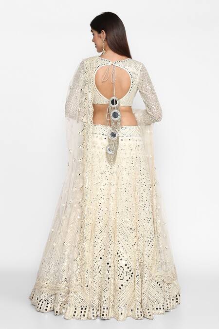 Shop_Abhinav Mishra_White Raw Silk Round Embroidered Bridal Lehenga Set_at_Aza_Fashions