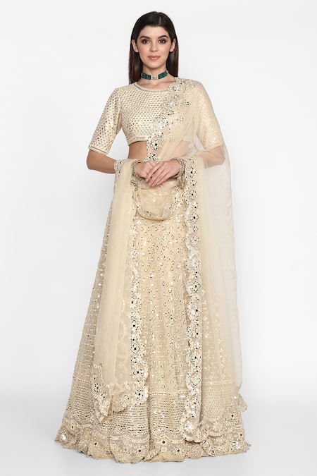 Buy Grey mirror embroidery lehenga set by Abhinav Mishra at Aashni and Co