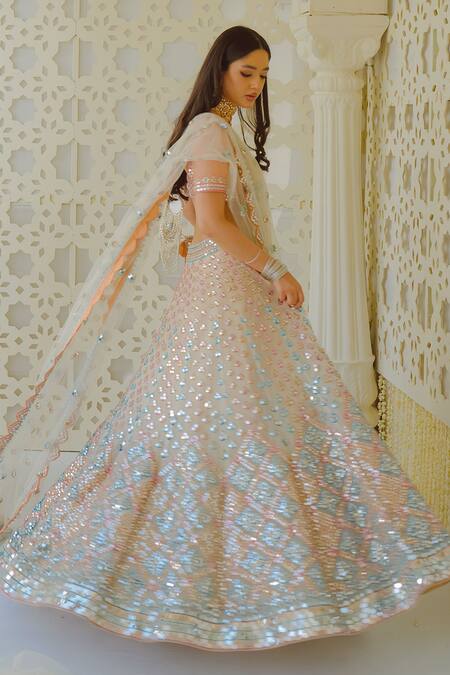 Abhinav Mishra_Multi Color Blouse-raw Silk, Lehenga And Dupatta- Net Embellished Bridal Set_Online_at_Aza_Fashions