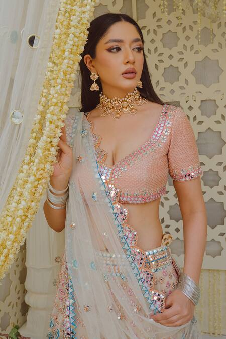 Abhinav Mishra_Multi Color Blouse-raw Silk, Lehenga And Dupatta- Net Embellished Bridal Set_at_Aza_Fashions