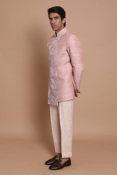 House Of Armuse_Pink Bandhgala-raw Silk Embroidered Abstract Raw Set _Online_at_Aza_Fashions