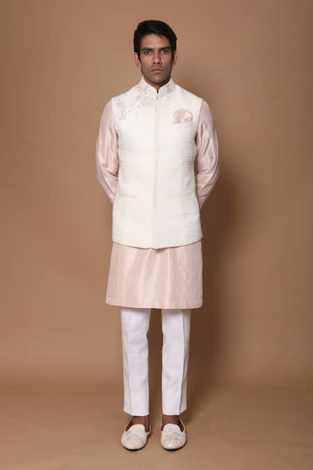 House Of Armuse_White Bundi-handloom , Kurta- Heavy Floral Bundi And Set _Online_at_Aza_Fashions