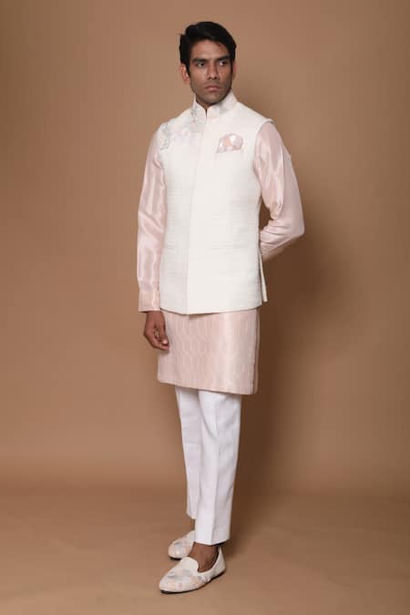 Buy_House Of Armuse_White Bundi-handloom , Kurta- Heavy Floral Bundi And Set _Online_at_Aza_Fashions