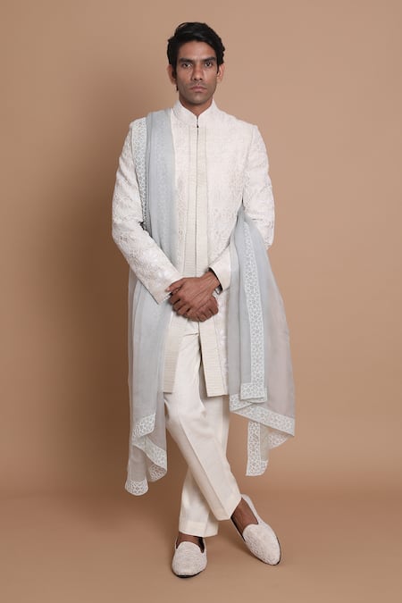 House of Armuse Raw Silk Embroidered Sherwani Set 