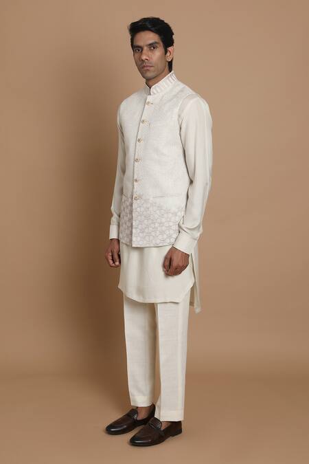 Buy_House Of Armuse_Beige Bundi-raw , Kurta- Moonga Floral Raw Applique And Set _Online_at_Aza_Fashions