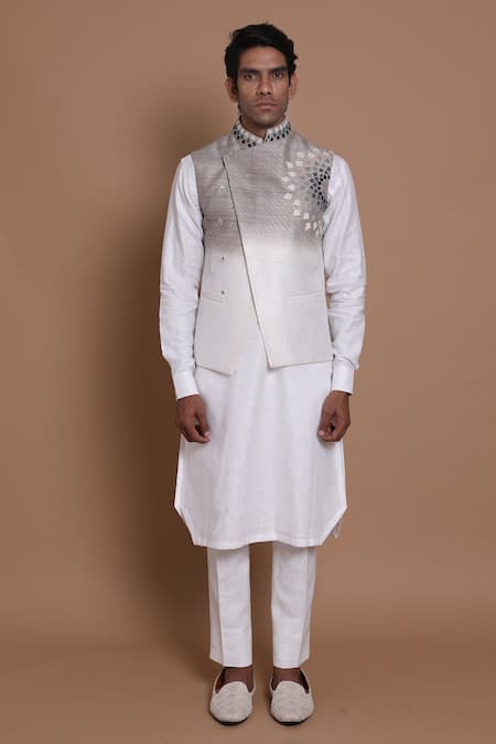 House of Armuse Raw Silk Bandhgala & Linen Kurta Set 