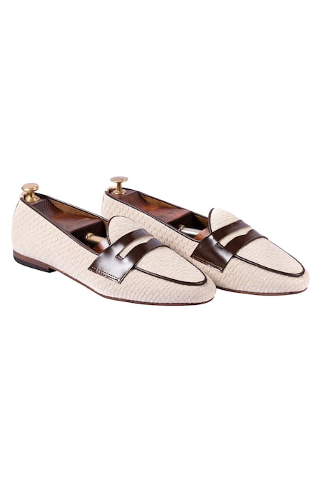 Artimen White Plain Handcrafted Penny Loafers  