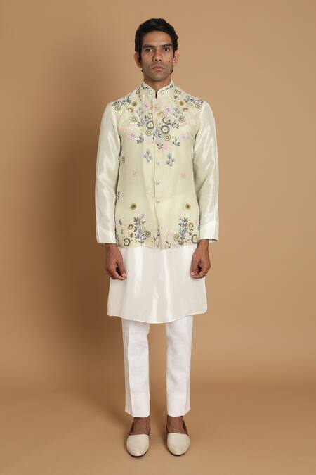 Buy_House Of Armuse_Green Bundi-organza Embroidered Floral Bundi And Kurta Set  _Online_at_Aza_Fashions