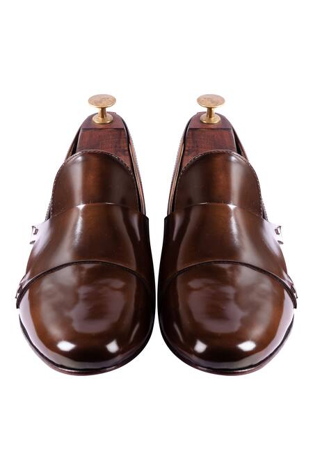 Artimen Brown Plain Double Monk Shoes   2