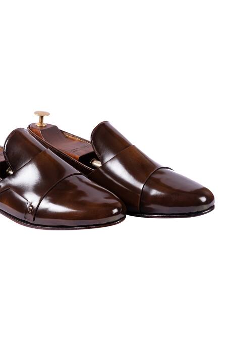 Artimen Brown Plain Double Monk Shoes   5