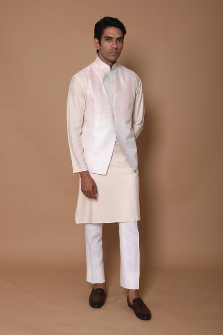 Buy_House Of Armuse_Peach Bundi-raw , Kurta- Heavy Geometric Raw And Set _Online_at_Aza_Fashions