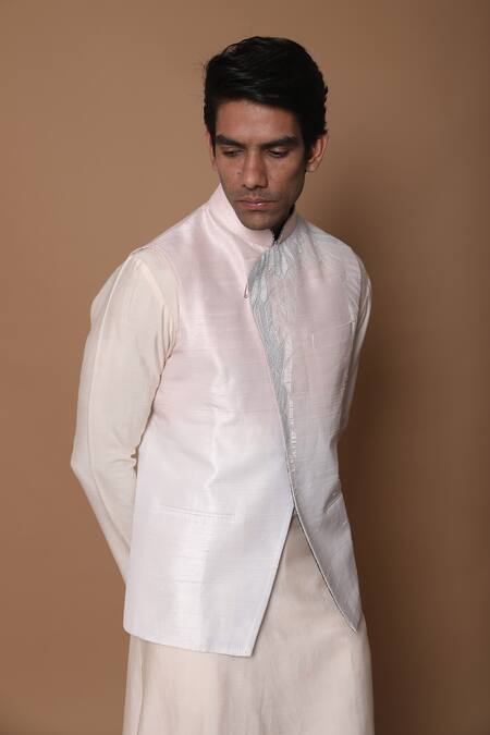 Shop_House Of Armuse_Peach Bundi-raw , Kurta- Heavy Geometric Raw And Set _Online_at_Aza_Fashions