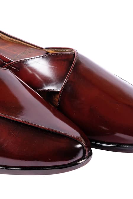 Shop Artimen Maroon Handcrafted Leather Peshawaris Online at Aza Fashions Shop_Artimen_Maroon Handcrafted Leather Peshawaris _Online_at_Aza_Fashions