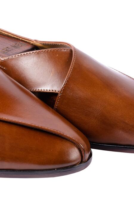 Shop Artimen Brown Handcrafted Leather Peshawaris Online at Aza Fashions Shop_Artimen_Brown Handcrafted Leather Peshawaris _Online_at_Aza_Fashions