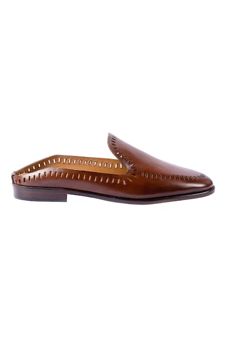 Artimen_Brown Handcrafted Cutwork Mules _Online_at_Aza_Fashions