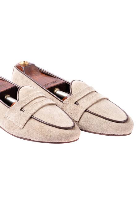 Shop Artimen Beige Penny Suede Loafers Online at Aza Fashions Shop_Artimen_Beige Penny Suede Loafers _Online_at_Aza_Fashions