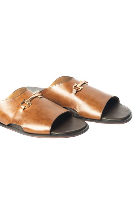 Artimen_Brown Handcrafted Horsebit Cutout Sandals _Online_at_Aza_Fashions