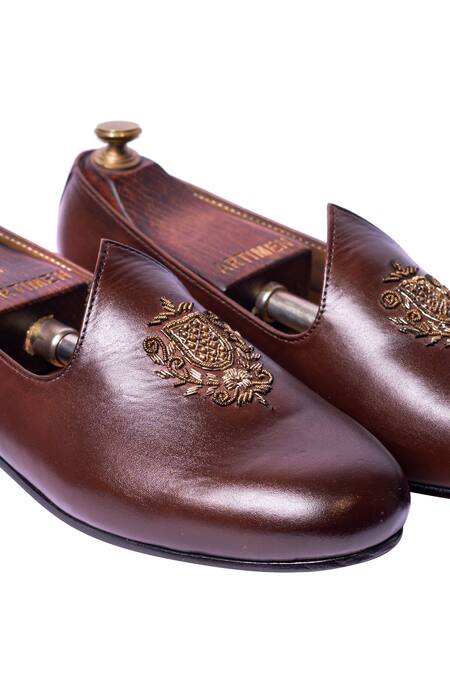 Shop_Artimen_Brown Handcrafted Embroidered Juttis_Online_at_Aza_Fashions