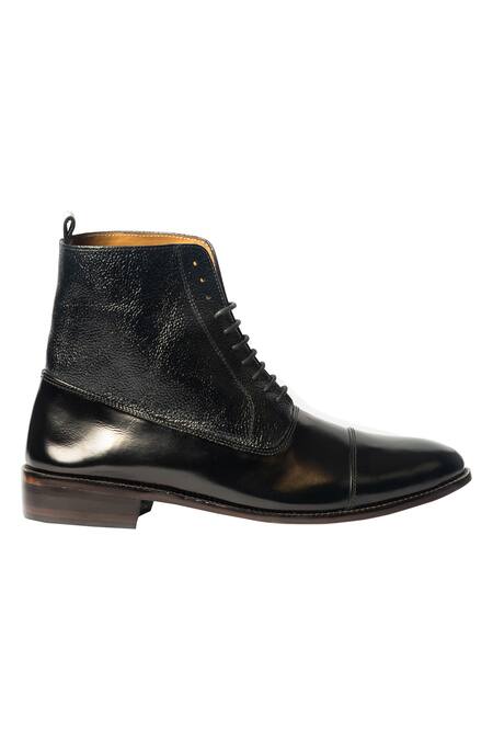 Artimen_Black Handcrafted Leather Boots _Online_at_Aza_Fashions
