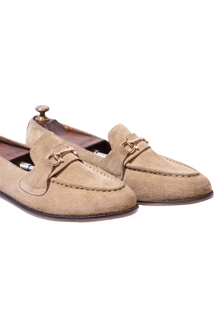 Shop_Artimen_Beige Handcrafted Suded Horsebit Loafers _Online_at_Aza_Fashions