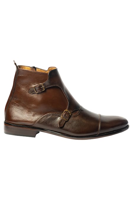 Artimen_Brown Handcrafted Double Monk Boots _Online_at_Aza_Fashions