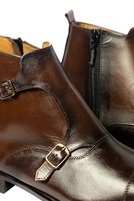 Buy_Artimen_Brown Handcrafted Double Monk Boots _Online_at_Aza_Fashions