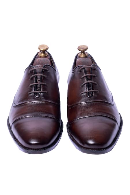 Shop Artimen Brown Hand Painted Oxfords at Aza Fashions Shop_Artimen_Brown Hand Painted Oxfords _at_Aza_Fashions