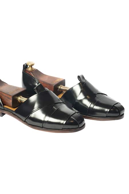 Artimen_Black Handcrafted Cutout Sandals _Online_at_Aza_Fashions