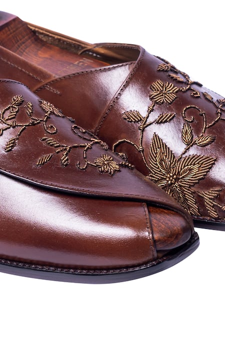 Shop Artimen Brown Handcrafted Embroidered Peshawaris Online at Aza Fashions Shop_Artimen_Brown Handcrafted Embroidered Peshawaris _Online_at_Aza_Fashions