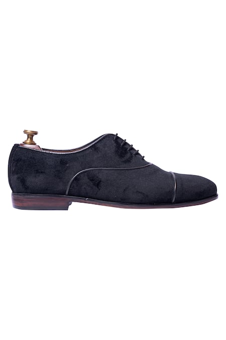 Artimen_Black Handcrafted Velvet Oxfords  _Online_at_Aza_Fashions
