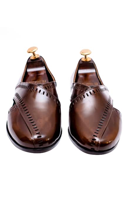 Shop_Artimen_Brown Plain Brushed Punch Peshawaris _at_Aza_Fashions