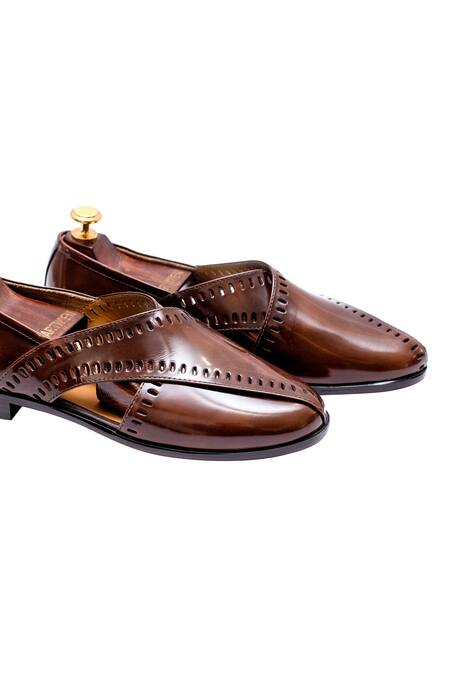 Shop_Artimen_Brown Plain Brushed Punch Peshawaris _Online_at_Aza_Fashions