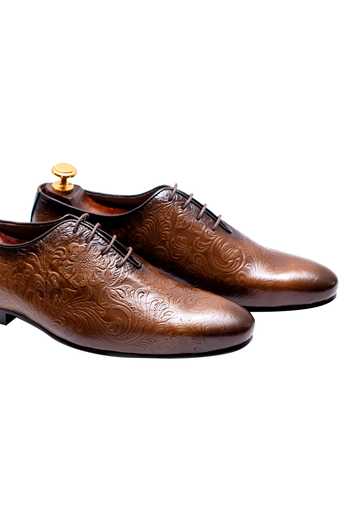 Shop_Artimen_Brown Plain Graven Sleek Embossed Shoes_Online_at_Aza_Fashions