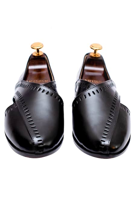 Shop_Artimen_Black Plain Brad Punch Peshawaris _at_Aza_Fashions