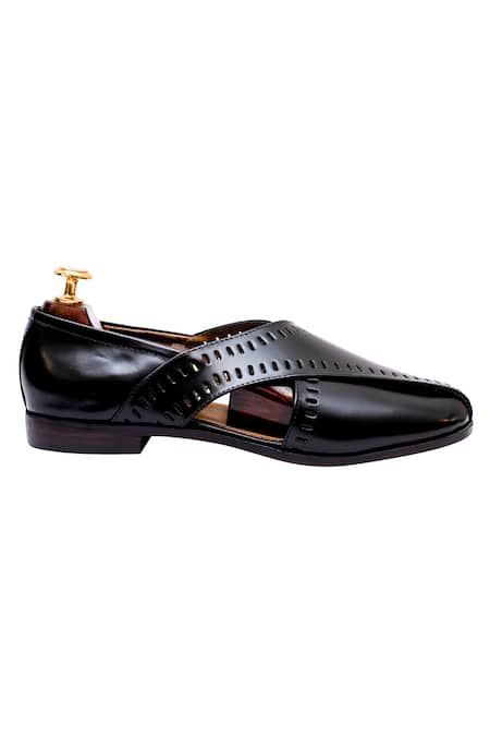 Artimen_Black Plain Brad Punch Peshawaris _Online_at_Aza_Fashions