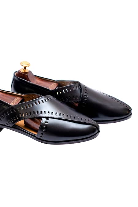 Shop_Artimen_Black Plain Brad Punch Peshawaris _Online_at_Aza_Fashions