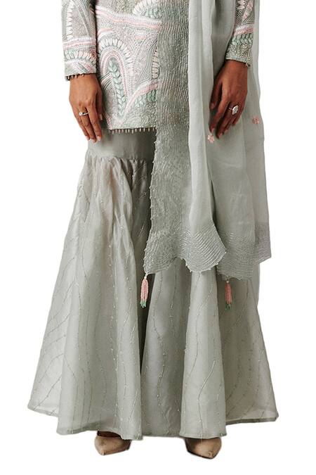 Shop_Amaare_Green Organza Embroidery Boat Embellished Kurta Set _Online_at_Aza_Fashions