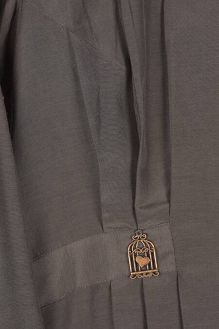 Shop_Chillosophy_Grey Cotton Silk Shirt Collar Asymmetric Tunic_Online_at_Aza_Fashions