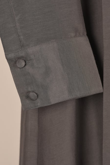 Chillosophy_Grey Cotton Silk Shirt Collar Asymmetric Tunic_at_Aza_Fashions