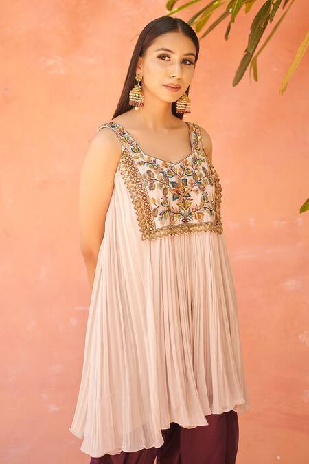 Aman Takyar Beige Georgette, Dupion Silk V Neck Embroidered Kurta And Dhoti Pant Online at Aza Fashions Aman Takyar_Beige Georgette, Dupion Silk V Neck Embroidered Kurta And Dhoti Pant _Online_at_Aza_Fashions