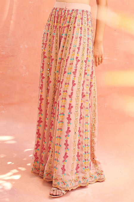 Shop Aman Takyar Peach Georgette Sweetheart Neck Embroidered Sharara Blouse Set Online at Aza Fashions Shop_Aman Takyar_Peach Georgette Sweetheart Neck Embroidered Sharara Blouse Set _Online_at_Aza_Fashions