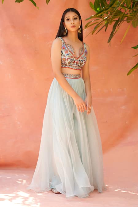 Aman Takyar Blue Georgette Embroidered Lehenga Blouse Set Online at Aza Fashions Aman Takyar_Blue Georgette Embroidered Lehenga Blouse Set _Online_at_Aza_Fashions