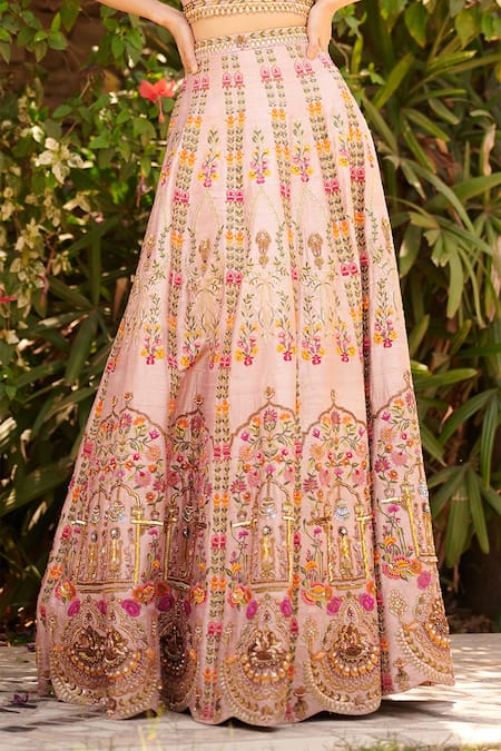 Aman Takyar Pink Raw Silk Sweetheart Neck Embroidered Lehenga Blouse Set at Aza Fashions Aman Takyar_Pink Raw Silk Sweetheart Neck Embroidered Lehenga Blouse Set _at_Aza_Fashions