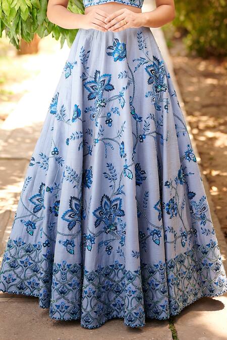 Shop Aman Takyar Blue Dupion Silk U Neck Embroidered Lehenga Blouse Set Online at Aza Fashions Shop_Aman Takyar_Blue Dupion Silk U Neck Embroidered Lehenga Blouse Set _Online_at_Aza_Fashions