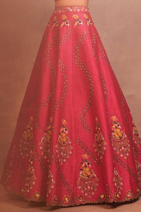 Shop Aman Takyar Pink Georgette, Dupion Silk V Neck Embroidered Lehenga Set Online at Aza Fashions Shop_Aman Takyar_Pink Georgette, Dupion Silk V Neck Embroidered Lehenga Set _Online_at_Aza_Fashions