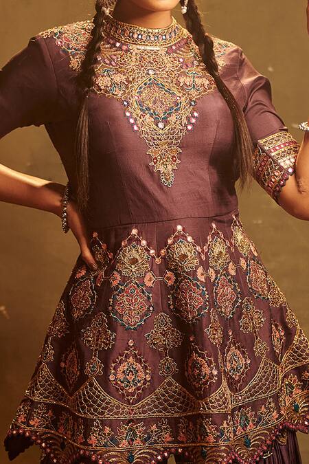 Buy Aman Takyar Purple Georgette, Dupion Silk Band Embroidered Kurta And Sharara Online at Aza Fashions Buy_Aman Takyar_Purple Georgette, Dupion Silk Band Embroidered Kurta And Sharara _Online_at_Aza_Fashions