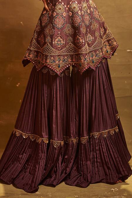 Shop Aman Takyar Purple Georgette, Dupion Silk Band Embroidered Kurta And Sharara Online at Aza Fashions Shop_Aman Takyar_Purple Georgette, Dupion Silk Band Embroidered Kurta And Sharara _Online_at_Aza_Fashions